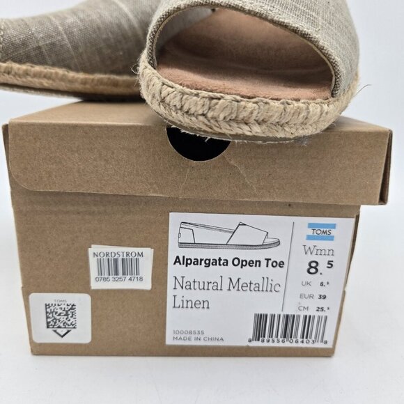 TOMS Shoes Women 8.5 Alpargata Cupsole Slip On Natural Metallic Linen Open Toe - Picture 4 of 9